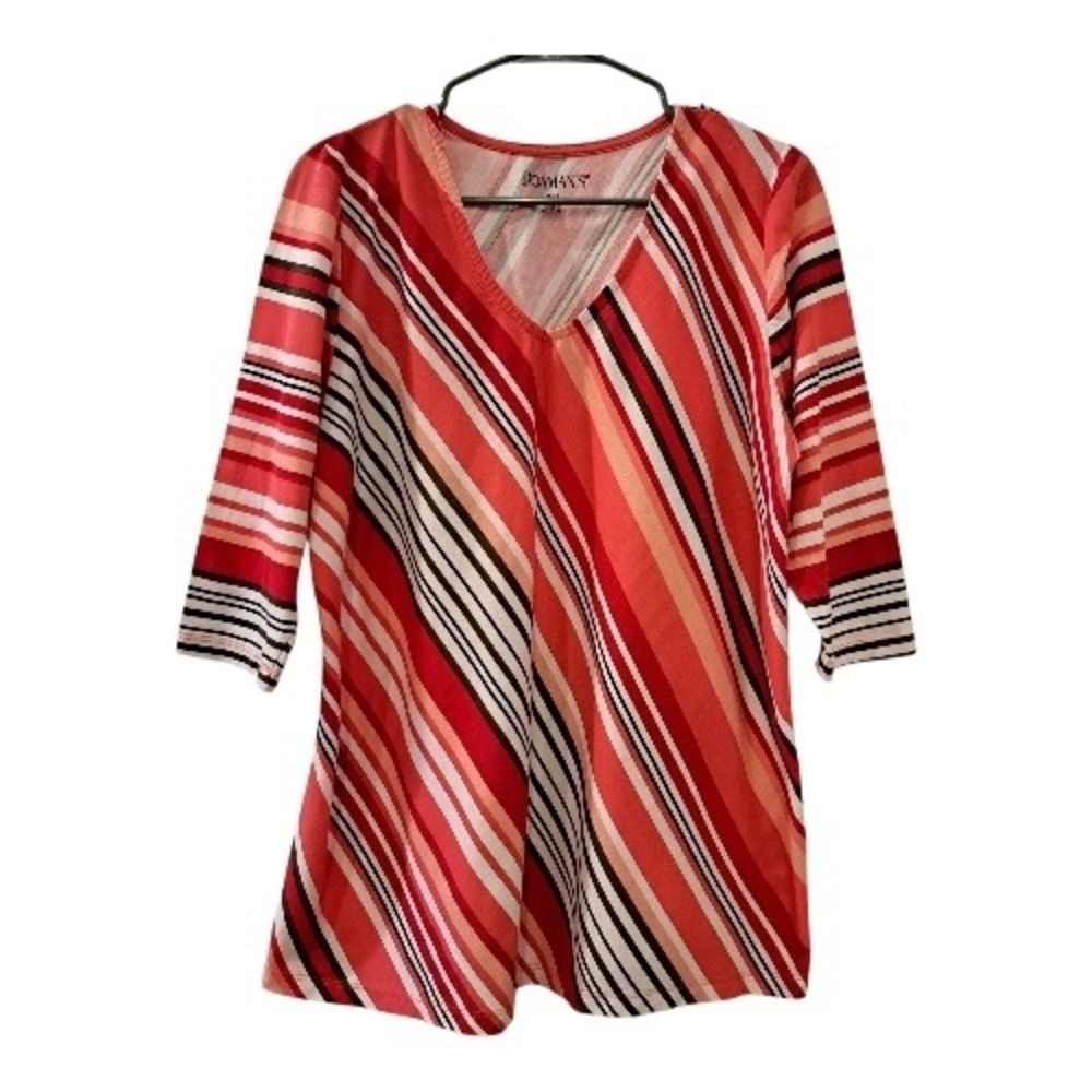 Roaman's Striped V-Neck Tunic Top Color Orange Red  size 15/16 M